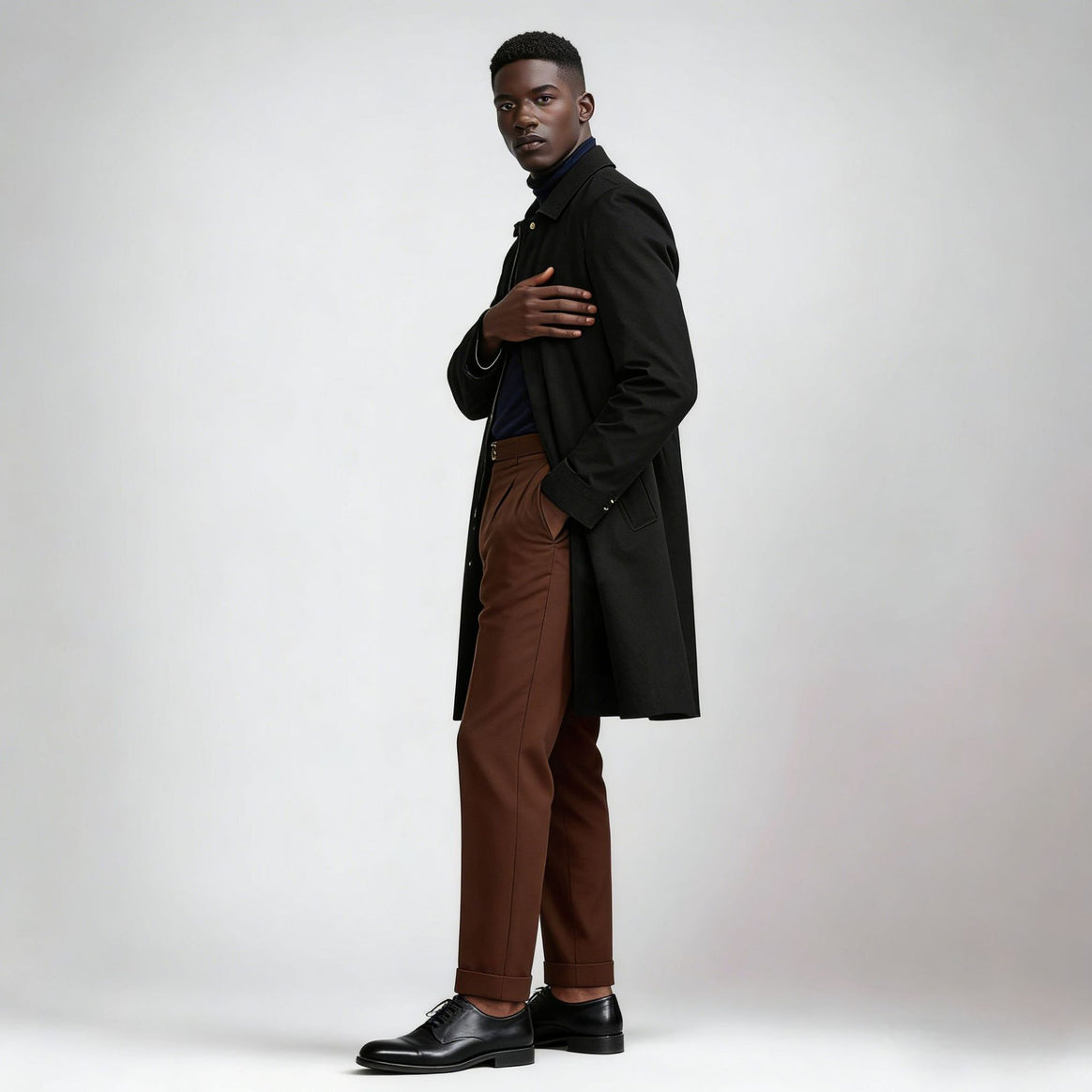 Men's classic knee-length coat with concealed button placket Mune Fashion