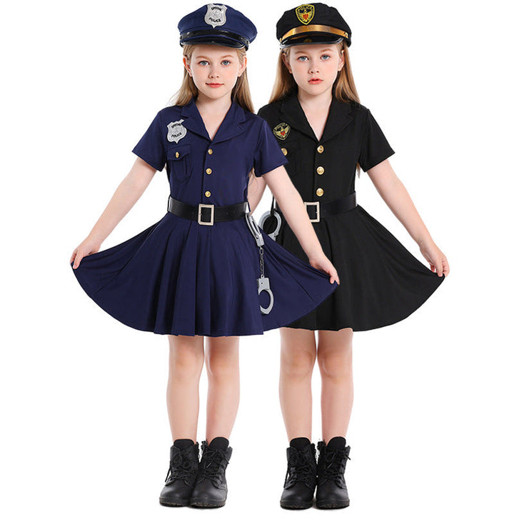 Girl Police Costume with Skirt and Hat Mune Fashion