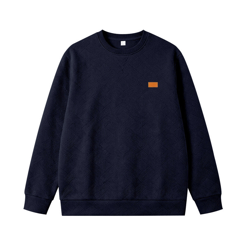 Unisex Textured Cotton Crewneck Sweatshirt with Diamond Structure and Leather Patch Mune Fashion