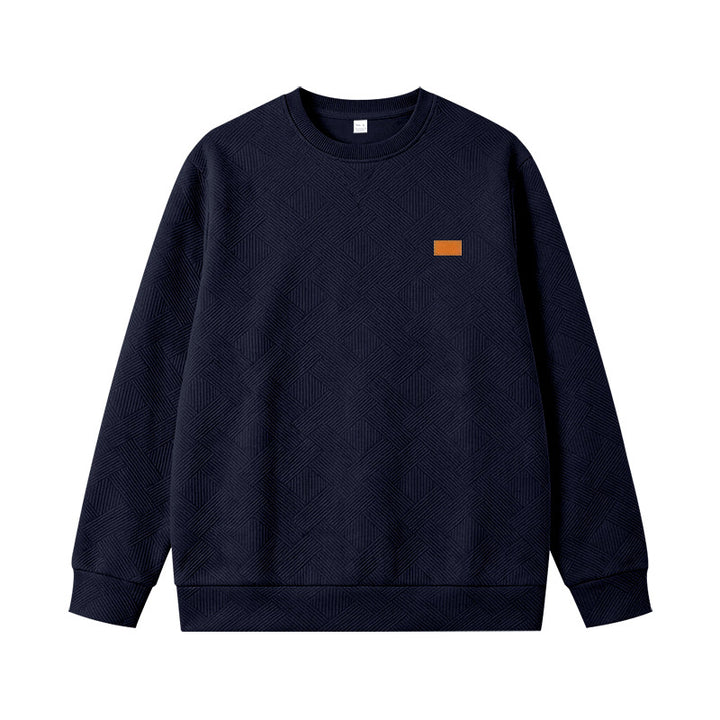 Unisex Textured Cotton Crewneck Sweatshirt with Diamond Structure and Leather Patch Mune Fashion