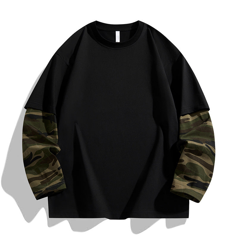 Men's Oversized Layering T-Shirt with Camouflage Sleeves & Round Neck Mune Fashion