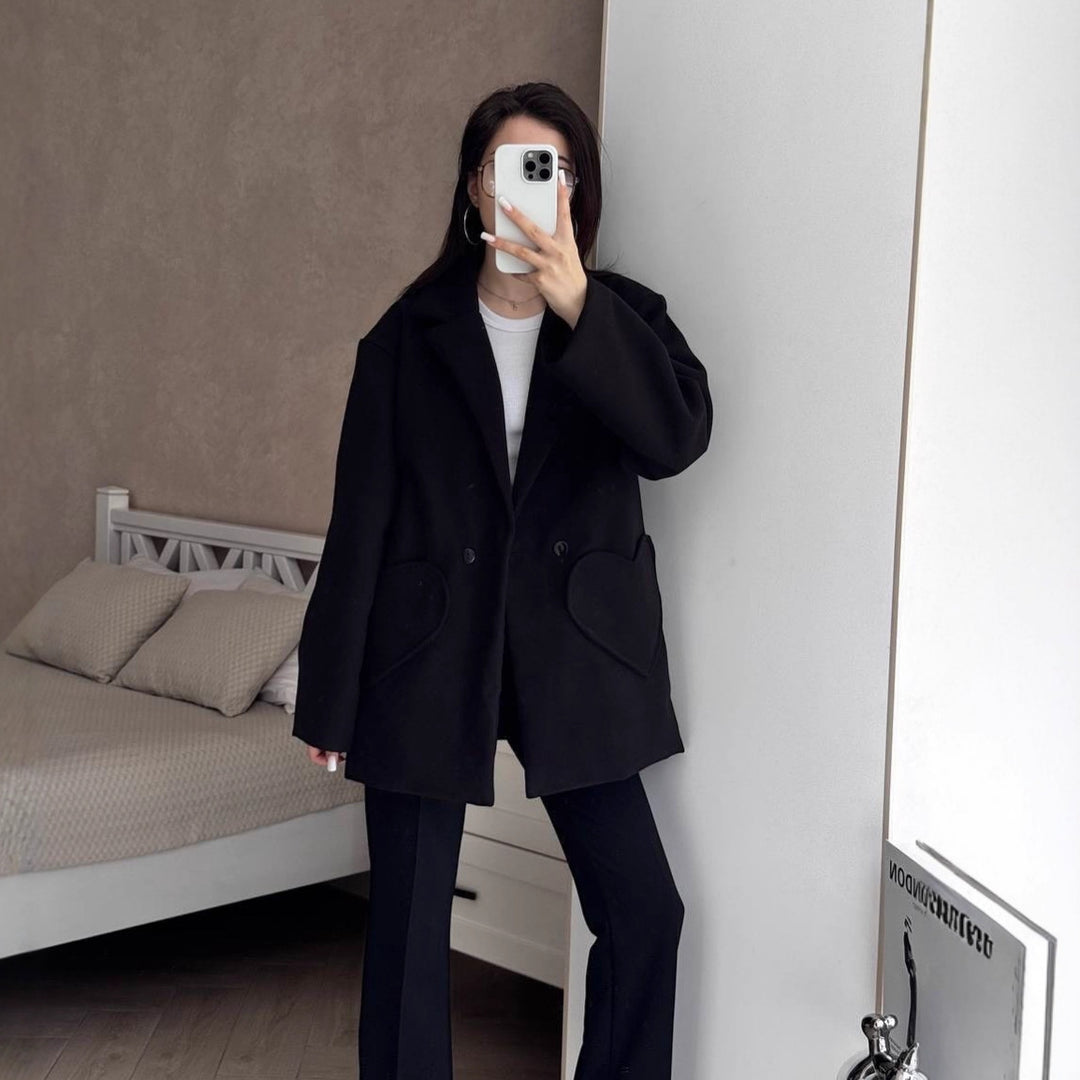 Women's Oversized Blazer-Coat with Heart-Shaped Pockets Mune Fashion