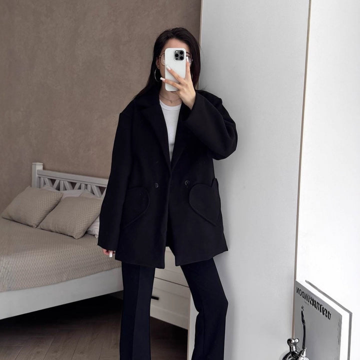 Women's Oversized Blazer-Coat with Heart-Shaped Pockets Mune Fashion