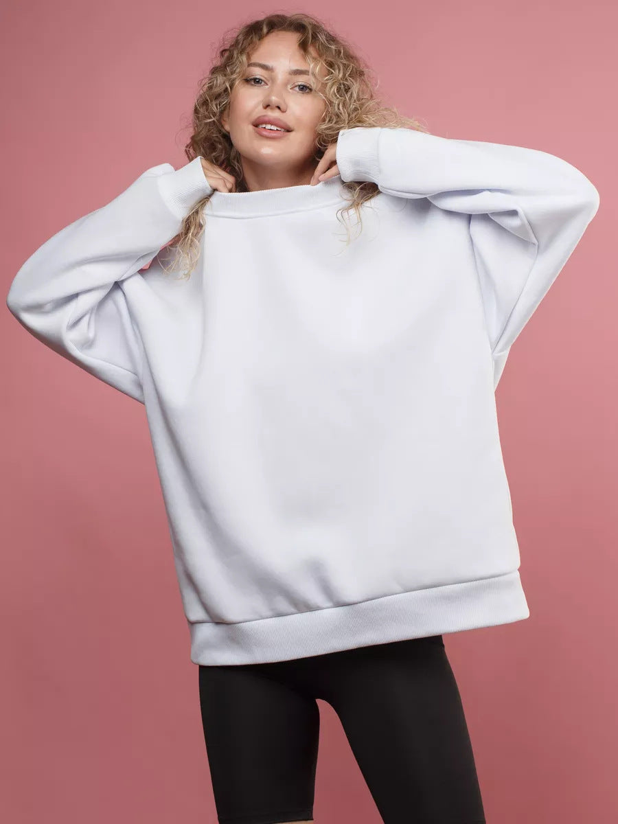 Women's oversized sweatshirt with round neckline, French terry inner lining, and dropped shoulder Mune Fashion