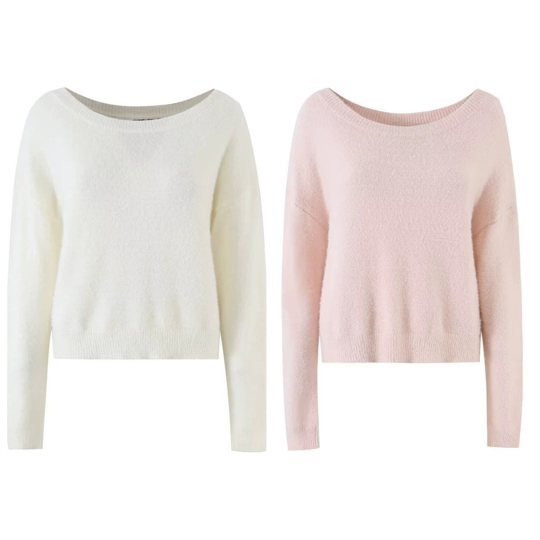 Women's Cozy Oversized Sweater with Wide Boat Neck Drune