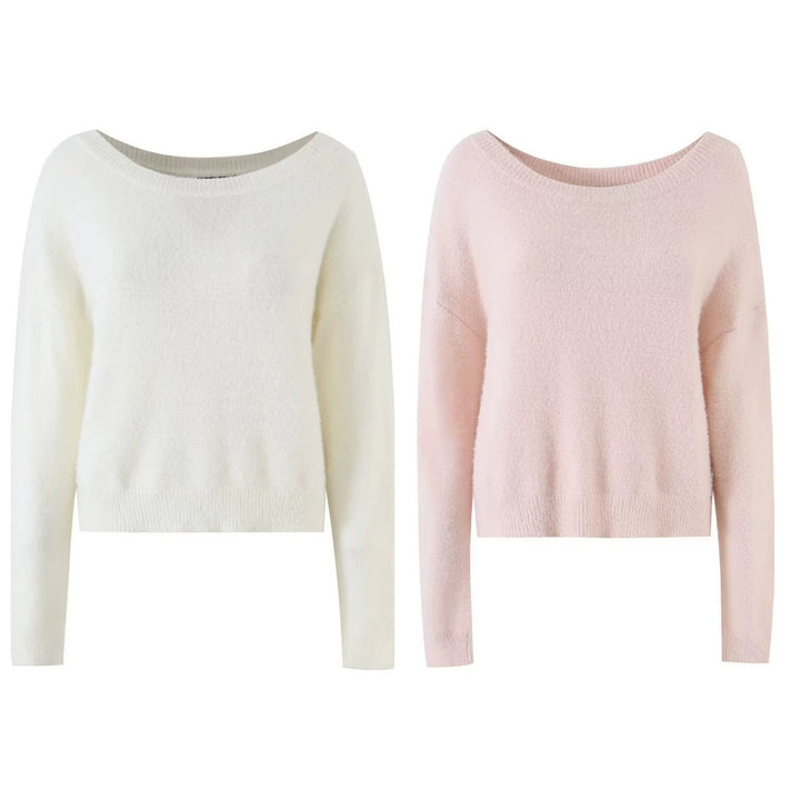 Women's Cozy Oversized Sweater with Wide Boat Neck Drune