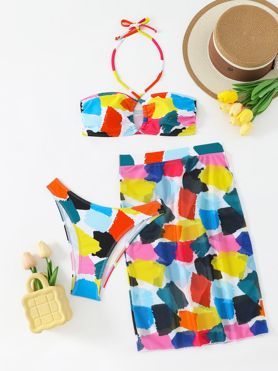 Women's Colorful Printed Bikini Set with Airy Sarong Mune Fashion