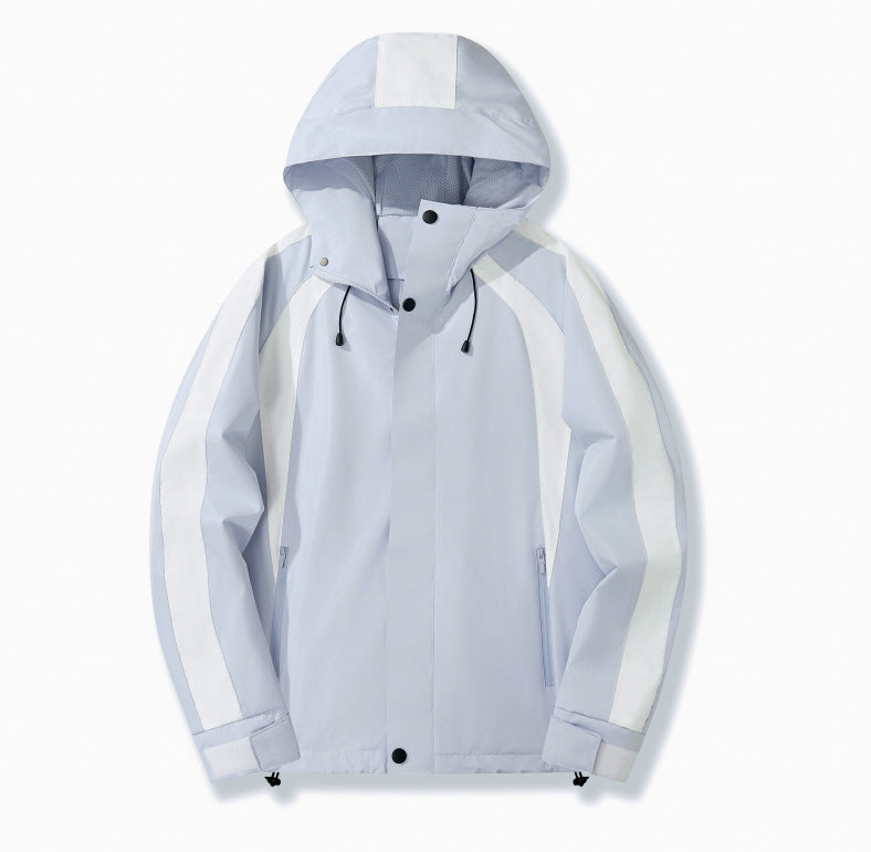 Women Lightweight Hooded Rain Jacket with Contrast Stripes and Mesh Lining Mune Fashion