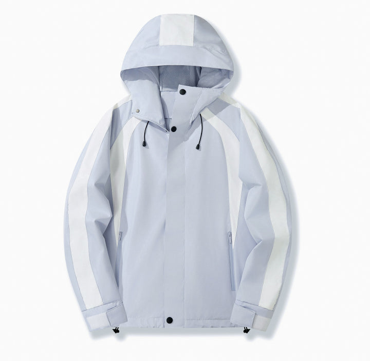 Women Lightweight Hooded Rain Jacket with Contrast Stripes and Mesh Lining Mune Fashion