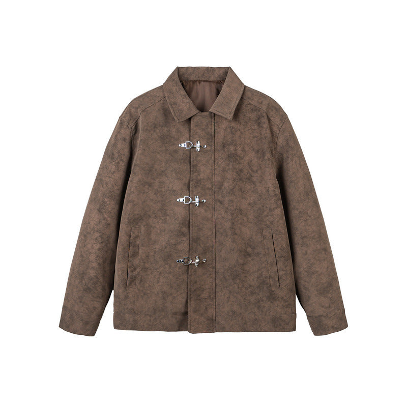 Men's short jacket made of suede imitation with metal toggle fasteners Mune Fashion