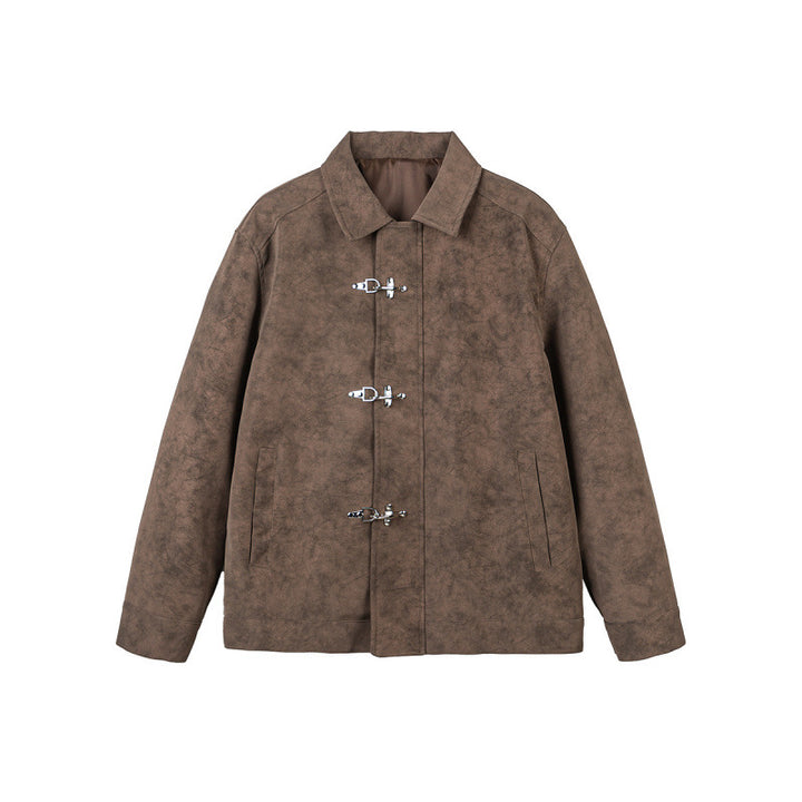 Men's short jacket made of suede imitation with metal toggle fasteners Mune Fashion
