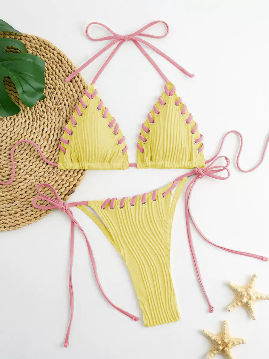 Women's triangle bikini with sophisticated lacing details and modern ribbed texture Mune Fashion
