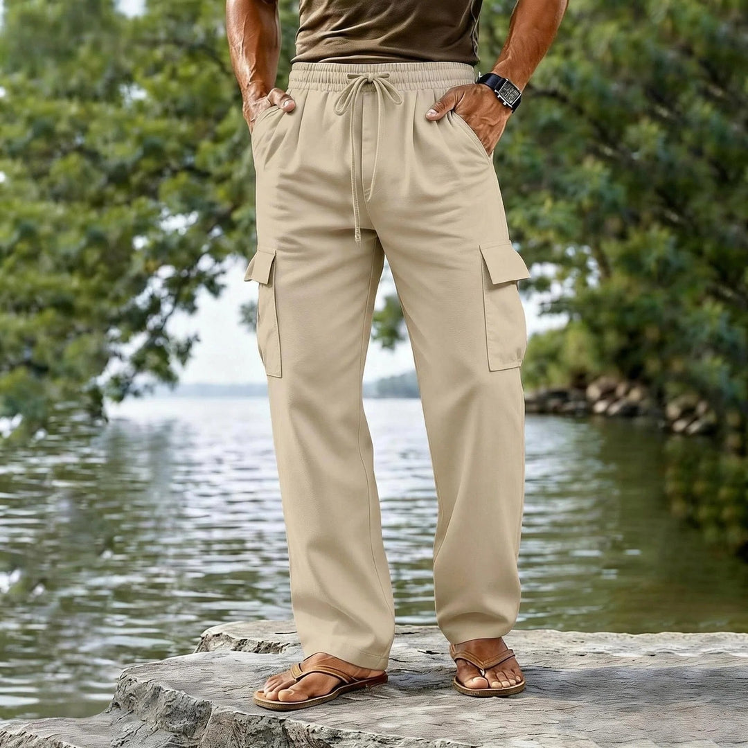 Men's lightweight cargo casual pants with elastic drawstring waistband and straight leg Mune Fashion