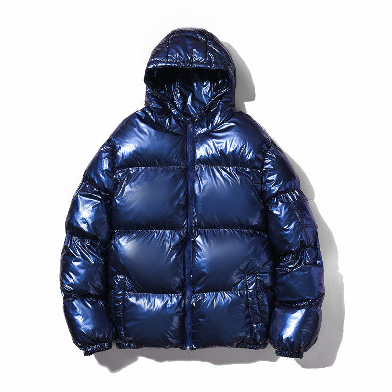 Unisex shiny padded jacket with hood, heat-insulating filling and windproof membrane Mune Fashion