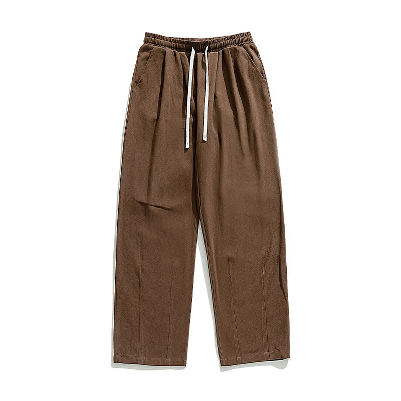 Unisex Lightweight Linen Look Lounge Pants with Elastic Waistband, Straight Palazzo Cut and Contrasting Drawstring Mune Fashion