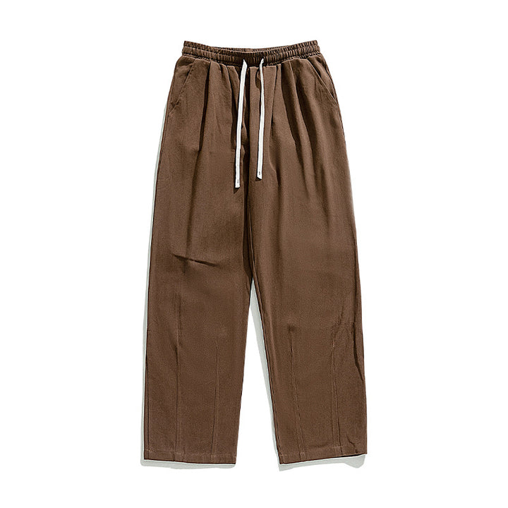 Unisex Lightweight Linen Look Lounge Pants with Elastic Waistband, Straight Palazzo Cut and Contrasting Drawstring Mune Fashion