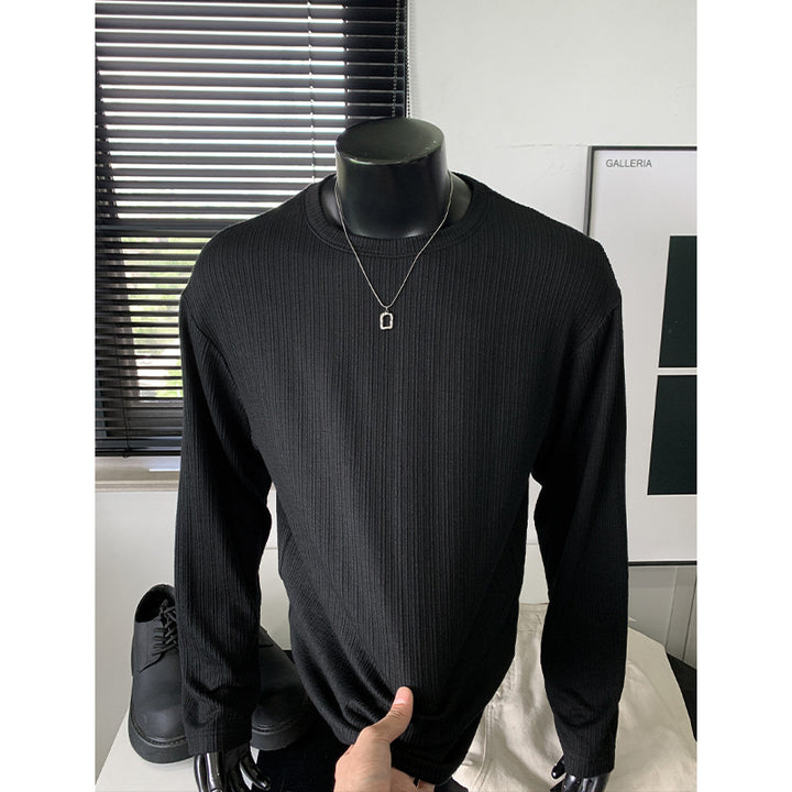 Men's Ribbed Long Sleeve Shirt made of Fine Knit with Round Neckline Mune Fashion