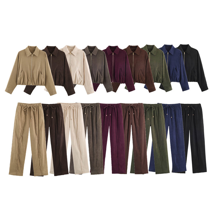 Women's Wide Velour Pants with Elastic Tunnel Drawstring and Crease Mune Fashion