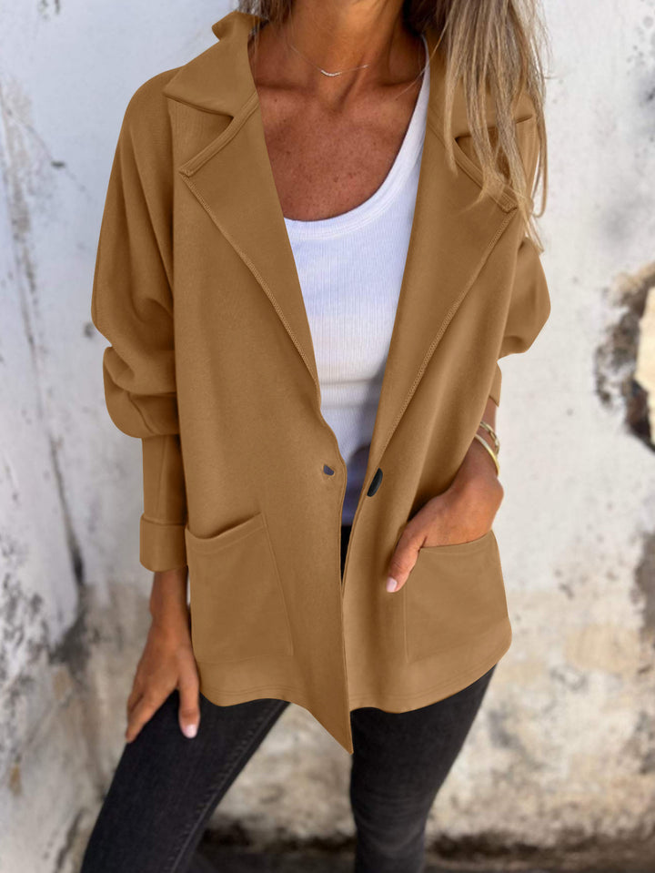 Women's Oversize Blazer-Cardigan with Notched Collar, Patch Pockets and Rolled Sleeves Mune Fashion