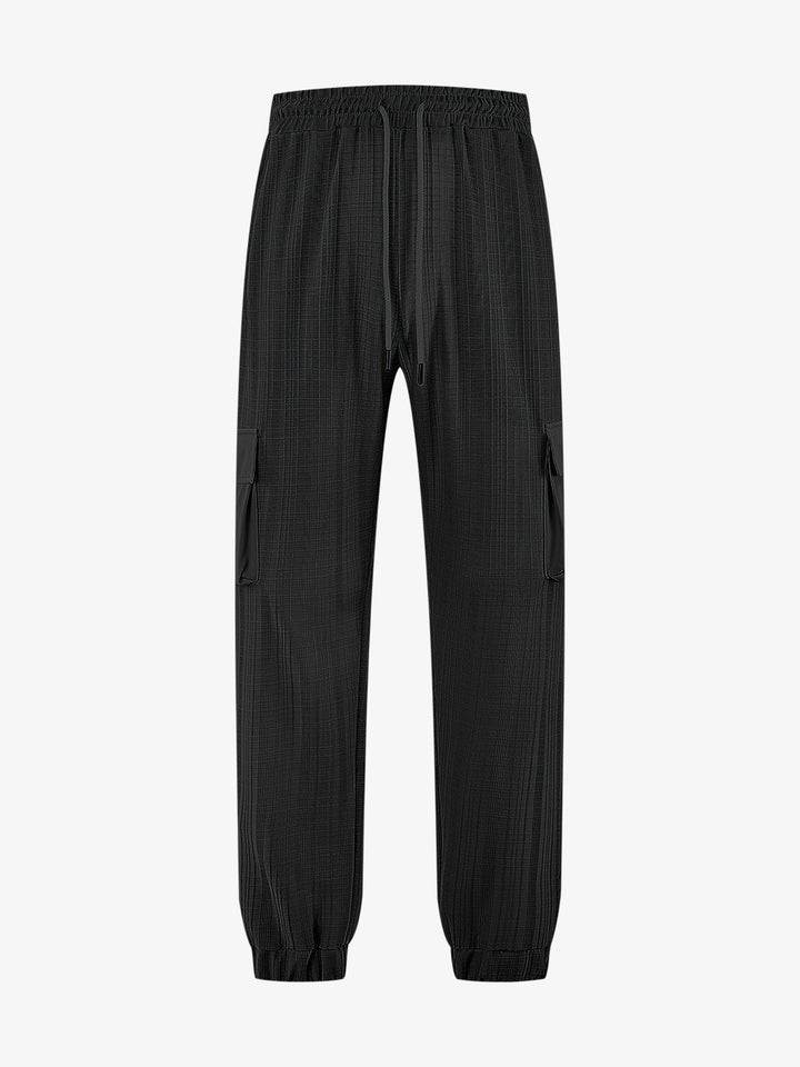 Men's Glencheck Cargo Jogging Pants with Drawstring Waistband and Elastic Ankle Closures Mune Fashion