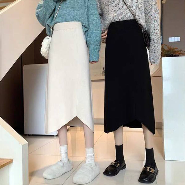 Women's Elegant midi skirt with asymmetric hemline and high waistband Mune Fashion