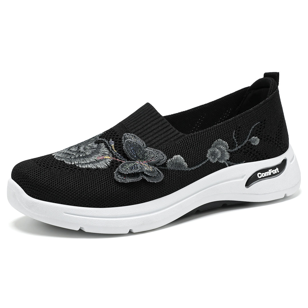 Women's knitted slip-on slippers with 3D flower embroidery and ergonomic comfort insole Mune Fashion