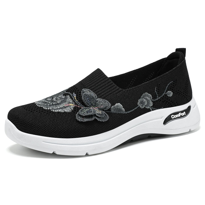 Women's knitted slip-on slippers with 3D flower embroidery and ergonomic comfort insole Mune Fashion