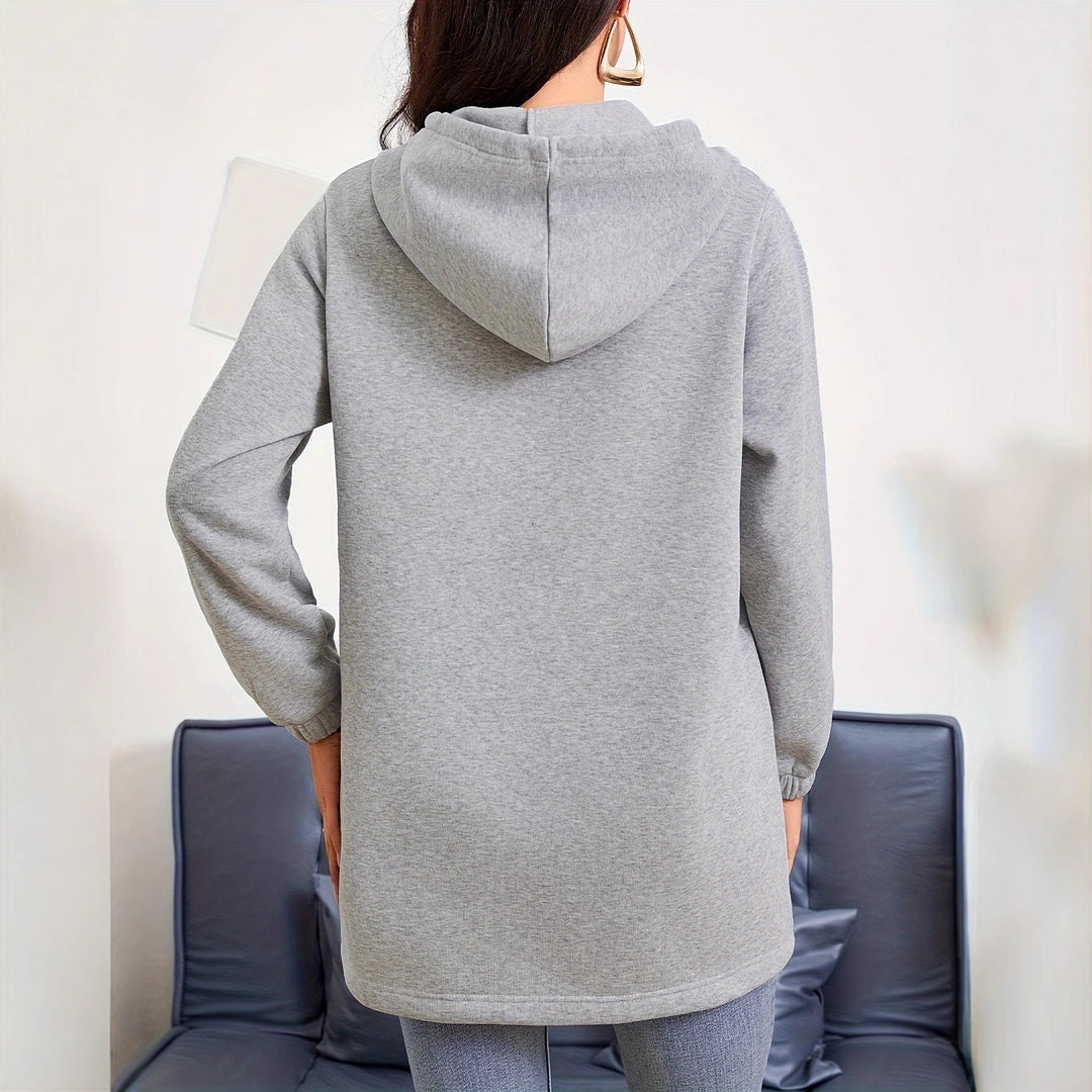 Women's Longline Hooded Jacket with Full Zipper, Kangaroo Pockets and Elastic Cuffs Mune Fashion