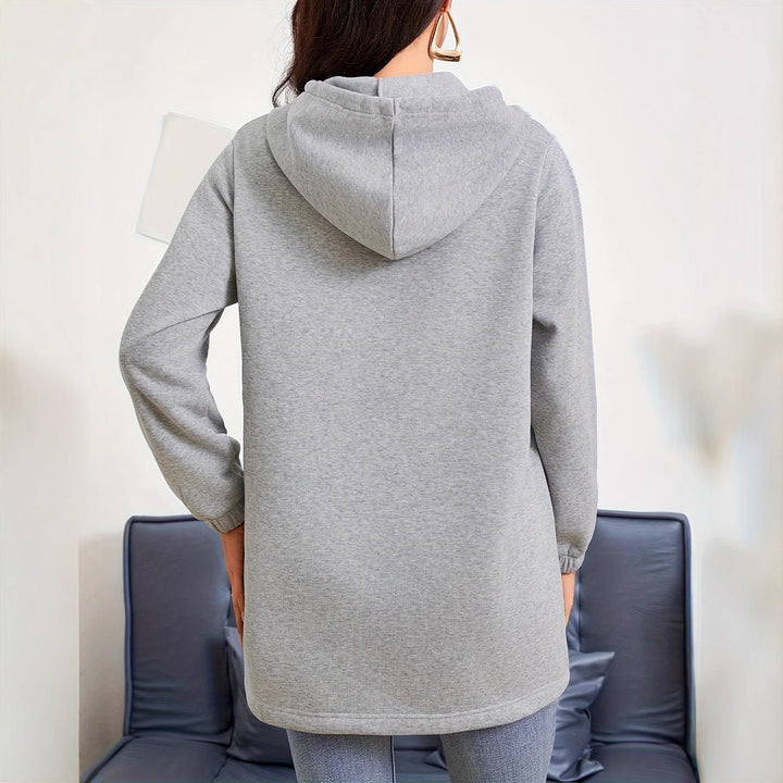 Women's Longline Hooded Jacket with Full Zipper, Kangaroo Pockets and Elastic Cuffs Mune Fashion