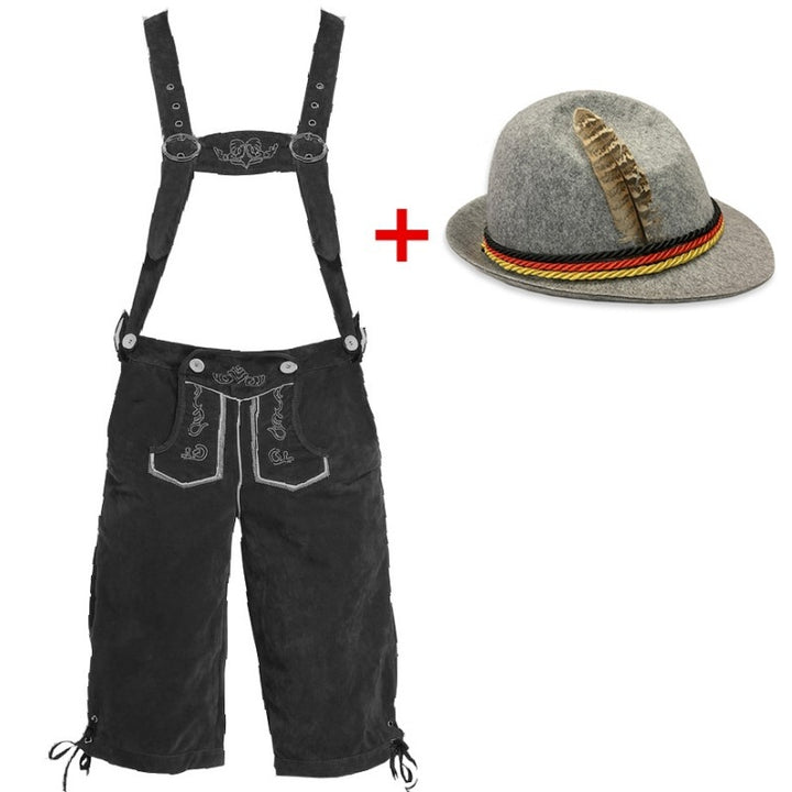 Men's traditional lederhosen with adjustable straps and traditional hat Mune Fashion