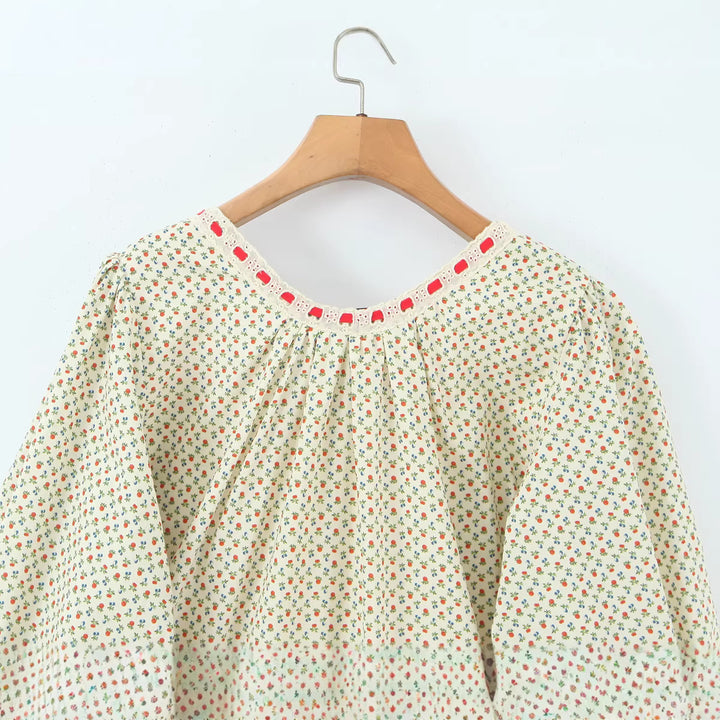 Women Short Peplum Dress with U-Neck, Puff Sleeves and Decorative Bow Mune Fashion
