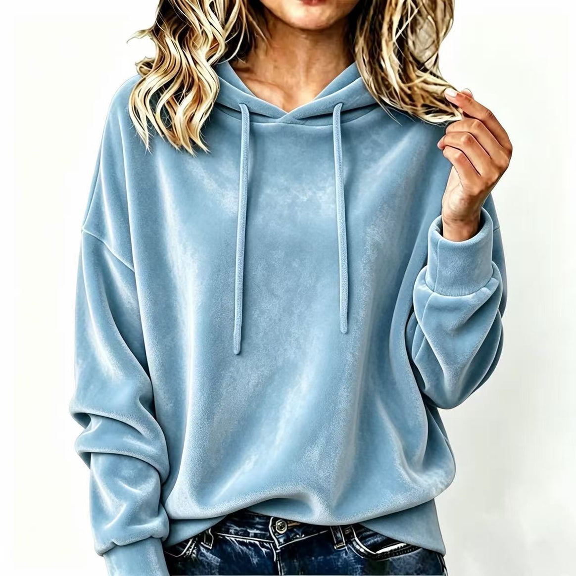Ladies Cozy Velvet Hooded Sweater in Oversized Cut Mune Fashion