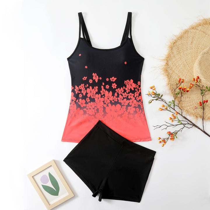 Women's Sporty Tankini Set with Floral Top and Shorts Mune Fashion