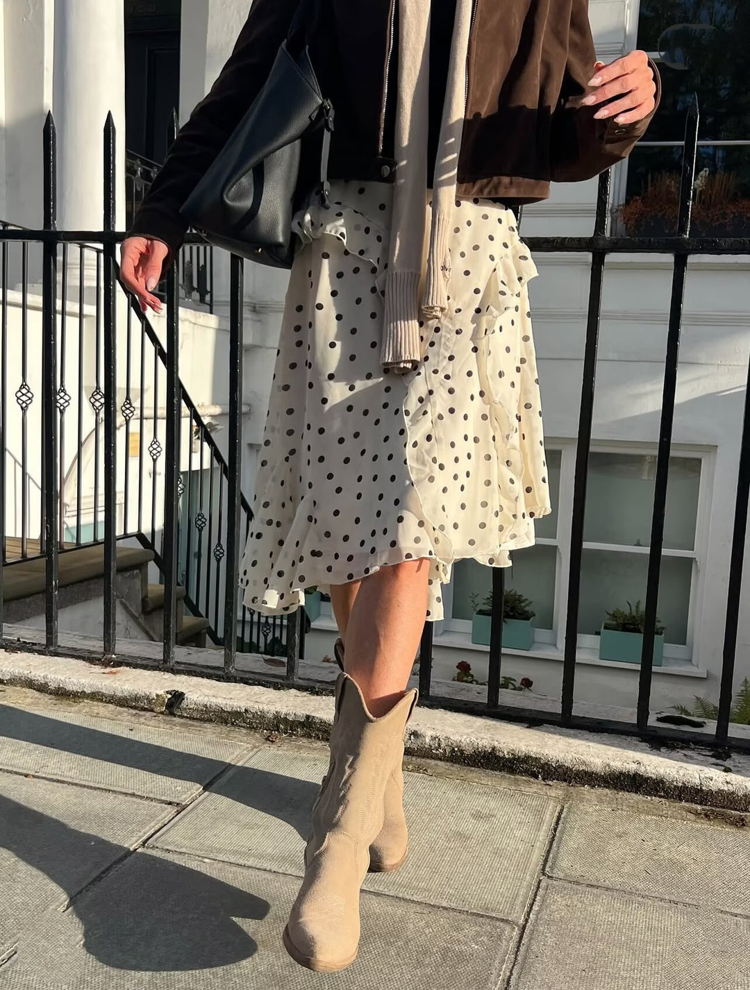 Women’s Chiffon Wrap Midi Skirt with Ruffles and Polka Dot Design Mune Fashion