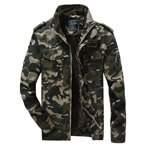 Men's Camouflage Field Jacket with Sherpa Lining and Multifunctional Utility Pockets Mune Fashion