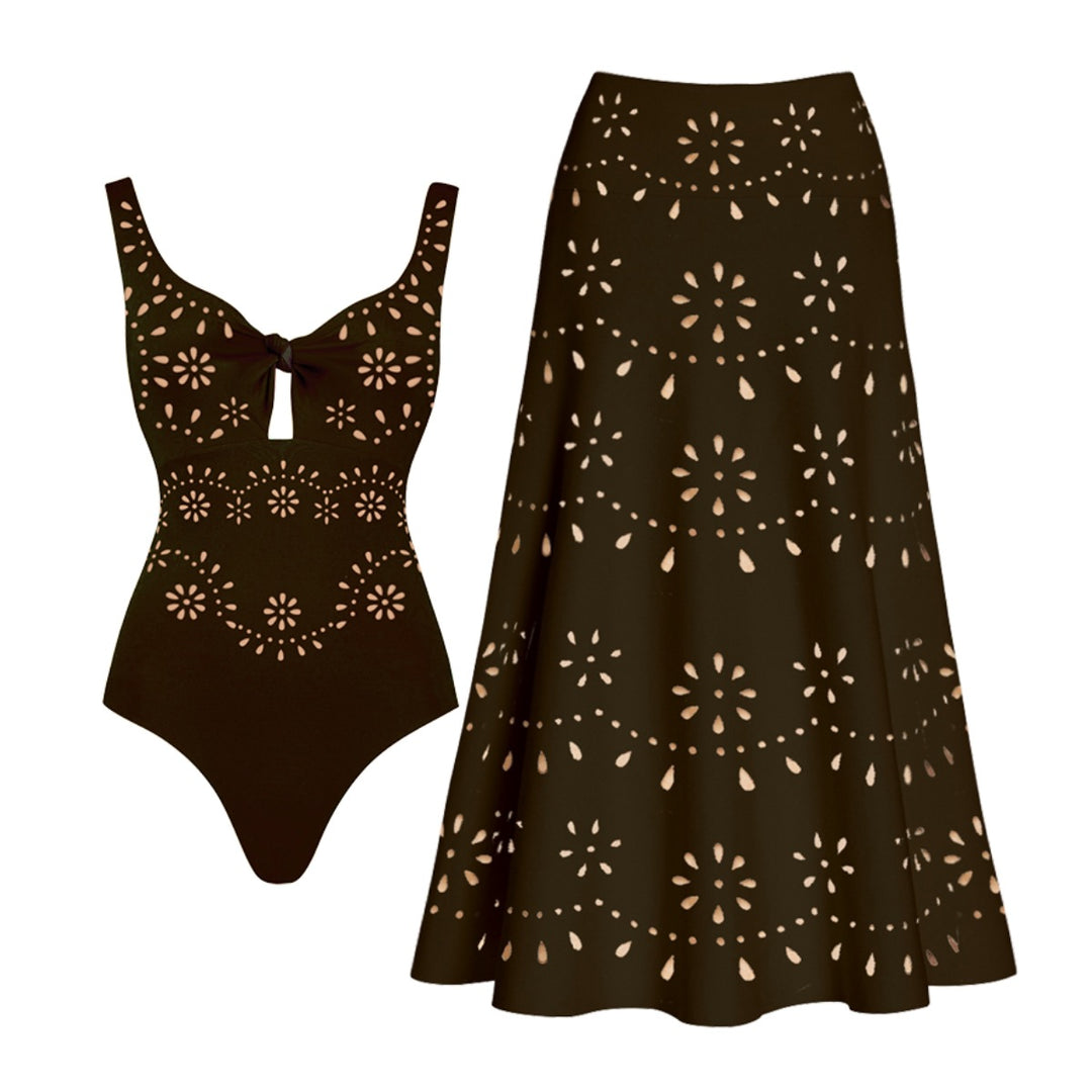 Women’s swimsuit and skirt set with floral cut-out design Mune Fashion