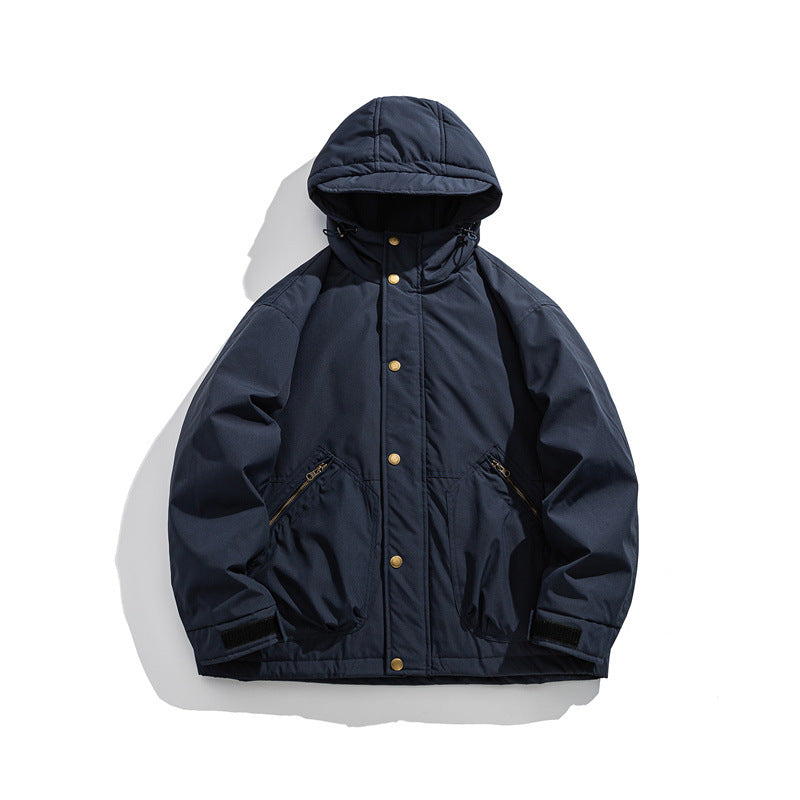 Men's short-cut weatherproof hybrid parka with hood, snap button placket and slanted zipper pockets Mune Fashion