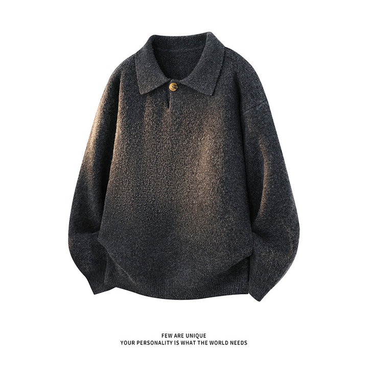 Women’s Oversize Knit Sweater with Polo Collar and One-Button Detail Mune Fashion