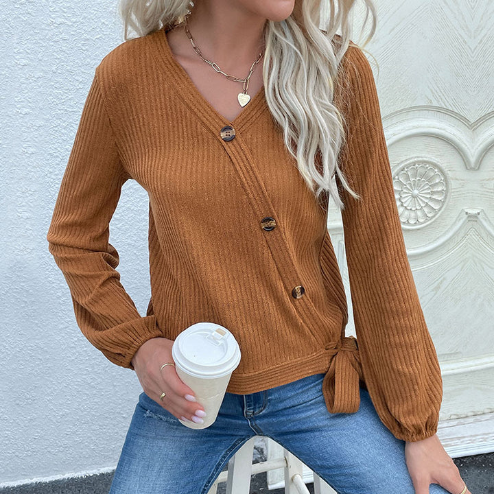 Women's Ribbed Wrap Cardigan with V-Neck and Side Knot Detail Mune Fashion