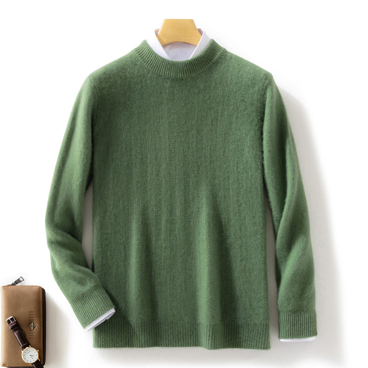 Men's fine knit pullover with a short stand-up collar, textured vertical ribbing, and slim fit Mune Fashion