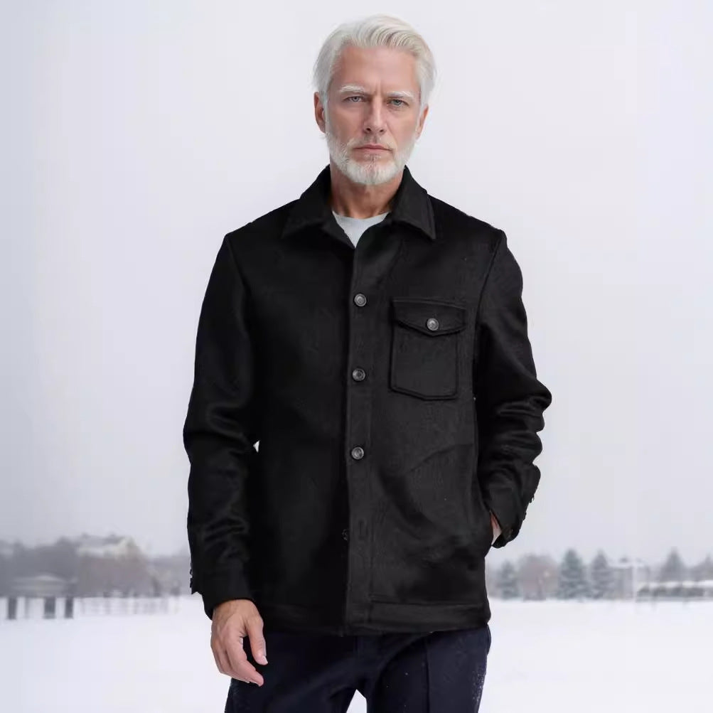 Men's shirt jacket made of wool blend with patch chest pocket and classic shirt collar Mune Fashion