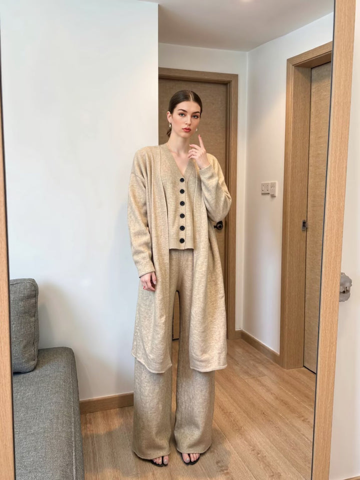 Women Oversize Knit Set with Long Cardigan, Button Vest and Loose Pants Mune Fashion