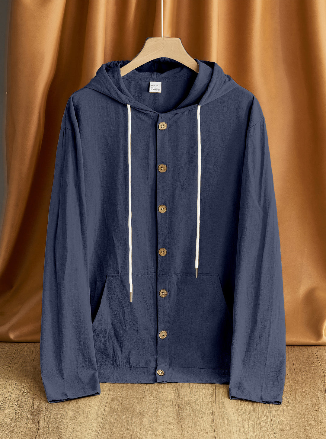 Men's lightweight hoodie jacket with button placket, kangaroo pocket, and drawstring Mune Fashion