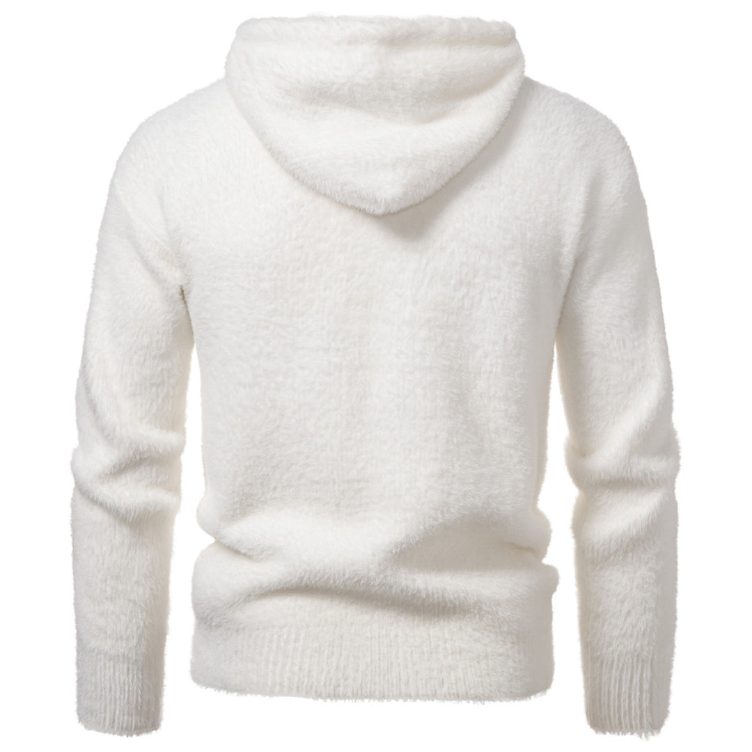 Men's Fluffy Hoodie made of Teddy Fleece with Statement Front Print and Kangaroo Pocket Mune Fashion