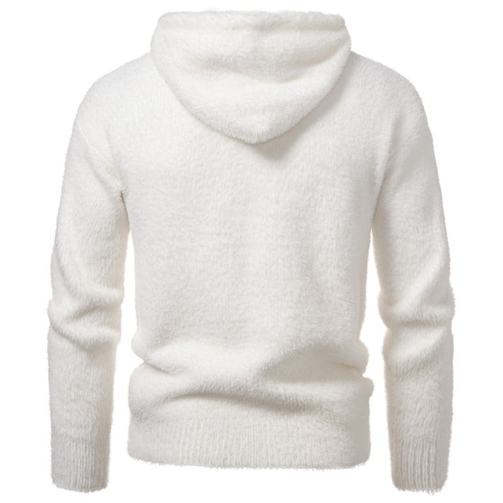 Men's Fluffy Hoodie made of Teddy Fleece with Statement Front Print and Kangaroo Pocket Mune Fashion