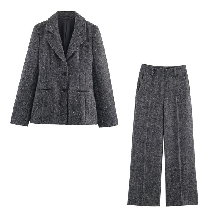 Women's Wide Wool Look Pleated Trousers with High Waist and Press Pleat Mune Fashion