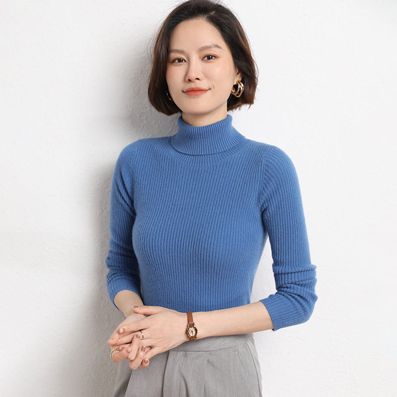 Women's Tailored Fine Knit Turtleneck Sweater with Fine Ribbed Texture and Cashmere Look Mune Fashion