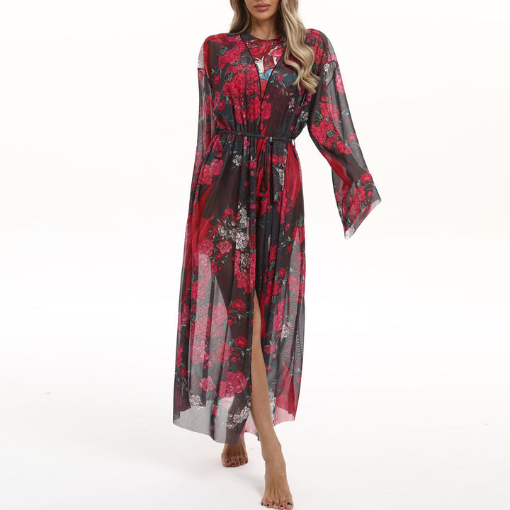 Women's Transparent Beach Kimono with Floral Patterns Mune Fashion