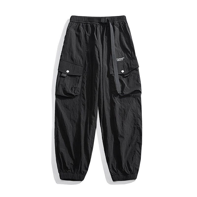 Unisex Loose Nylon Cargo Pants with Elastic Waistband and Ankle Cuffs Mune Fashion