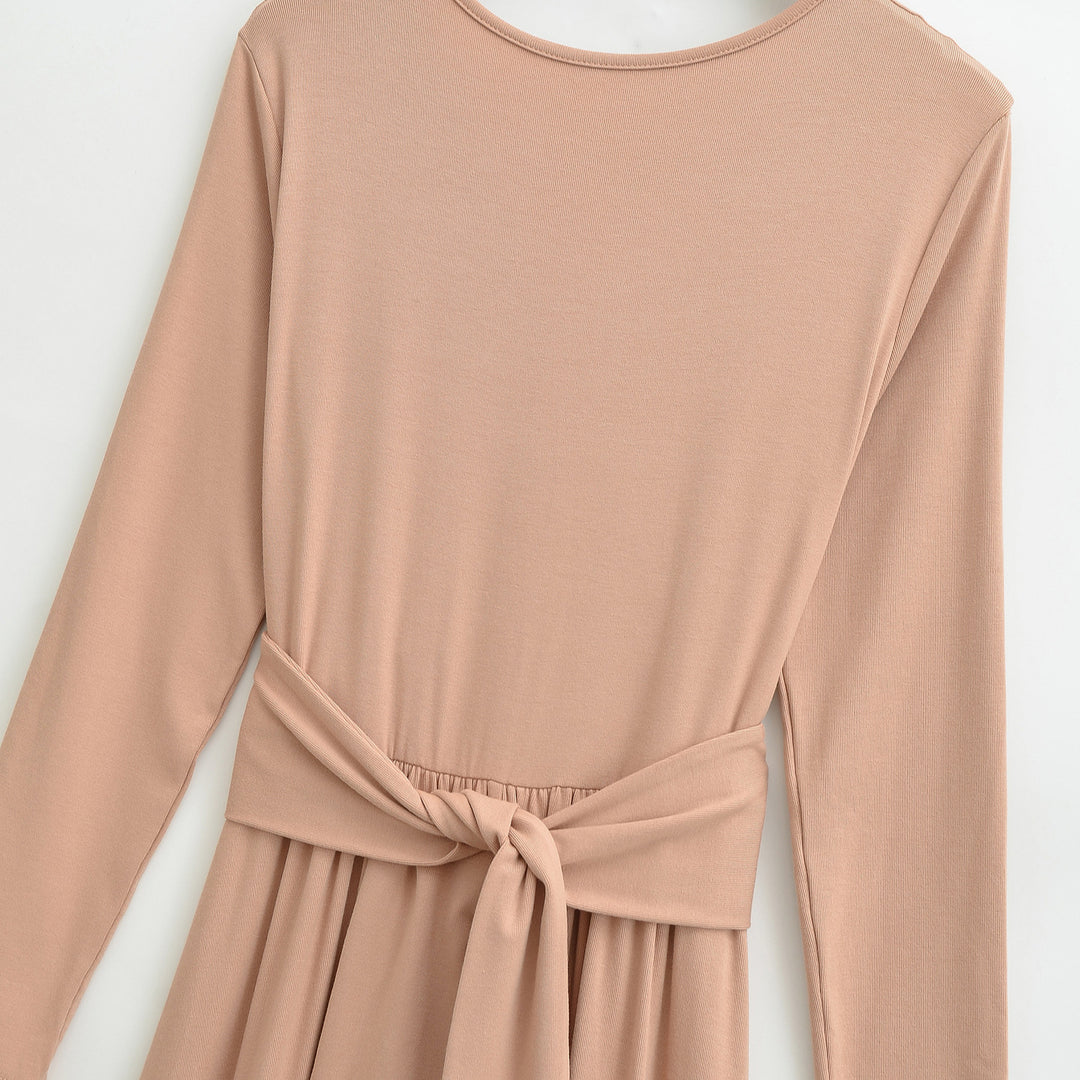Women's Maxi Wrap Dress with Tailored Wrap Section and Long Sleeves Mune Fashion